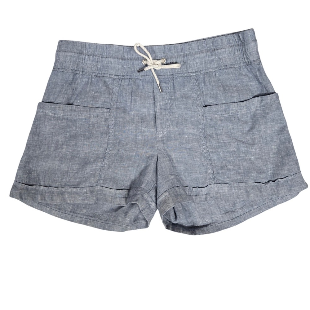 Athleta Cabo Linen Short 4" Blue Drawstring Elastic Waist Pockets Women's Sz 12